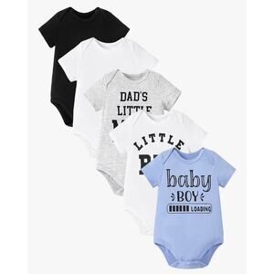 Patpat Baby Boy 5-Pack Bamboo Solid Color Romper Bodysuit Soft Little Bro Light